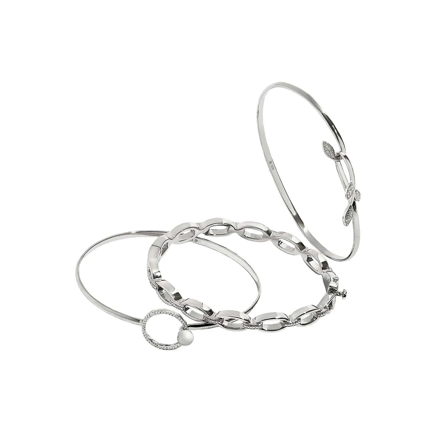 Open Chain Link Diamond Station Bangle Bracelet