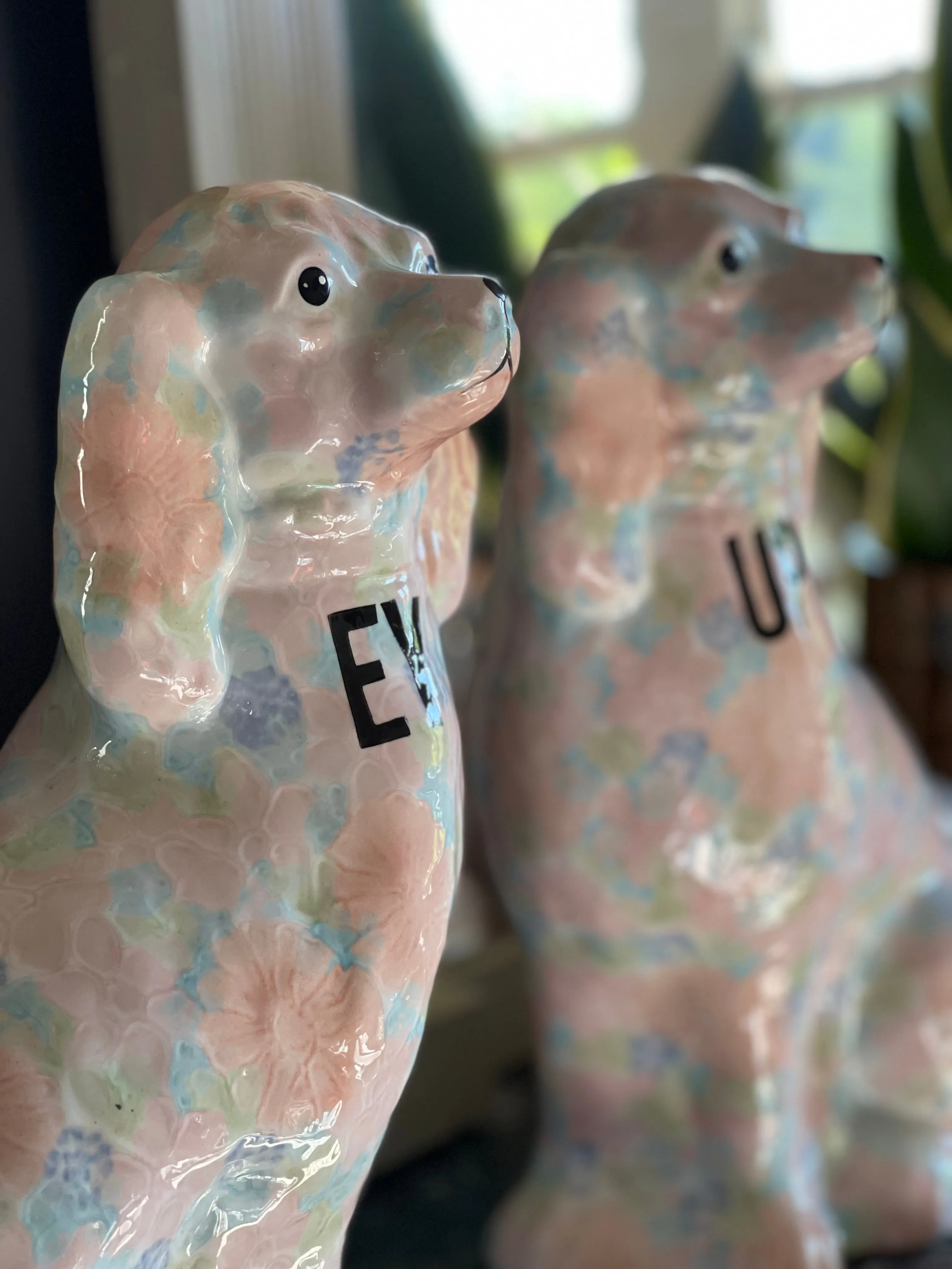 Ornamental 'EY UP' Ceramic Mantle Dogs