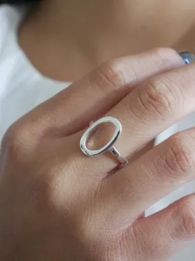 Oval Circle Ring .925 Sterling Silver Waterproof Nickel Free Open Circle Statement Ring