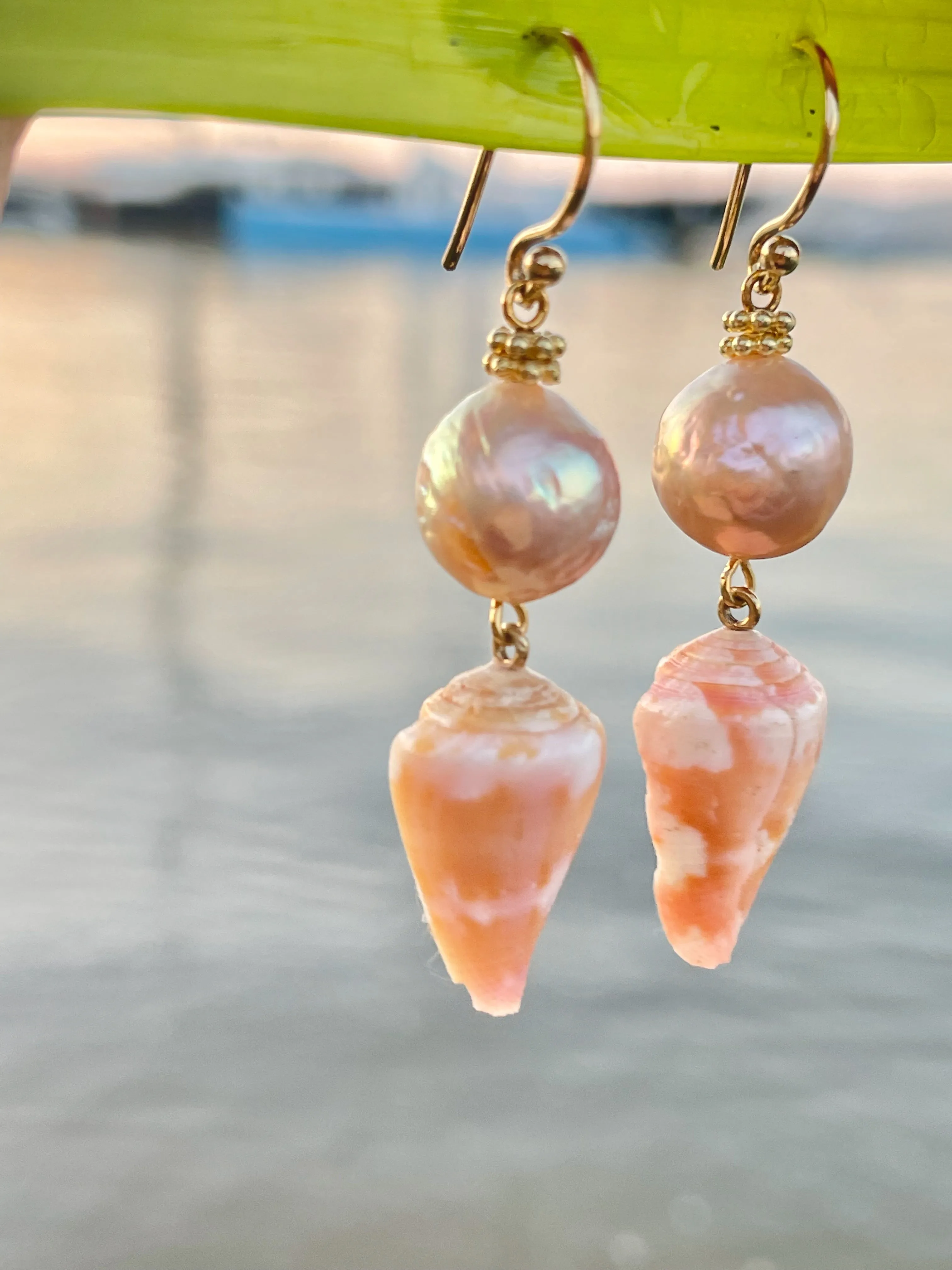 peach Japan Kasumi and pink shell earrings
