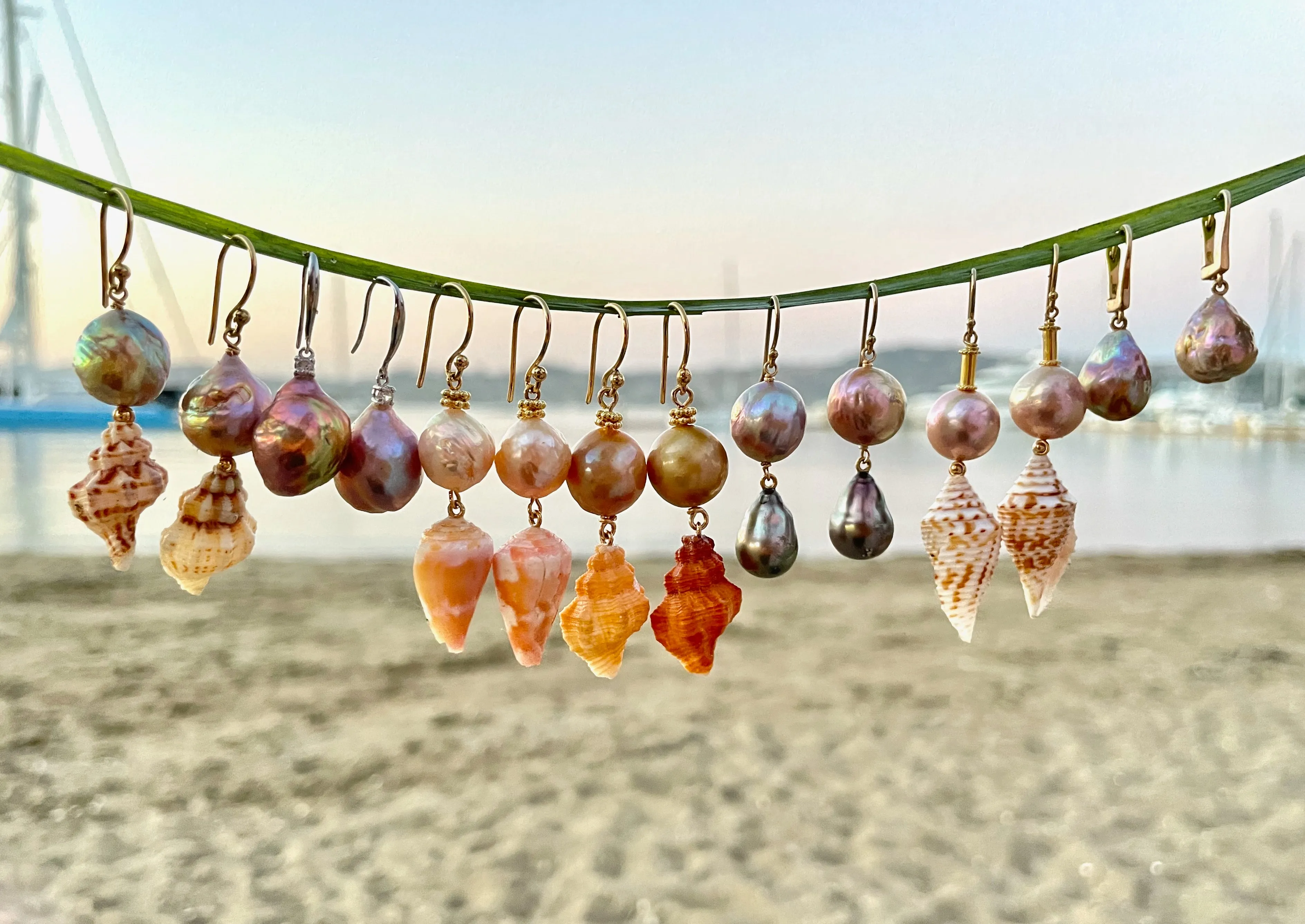 peach Japan Kasumi and pink shell earrings