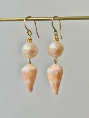 peach Japan Kasumi and pink shell earrings