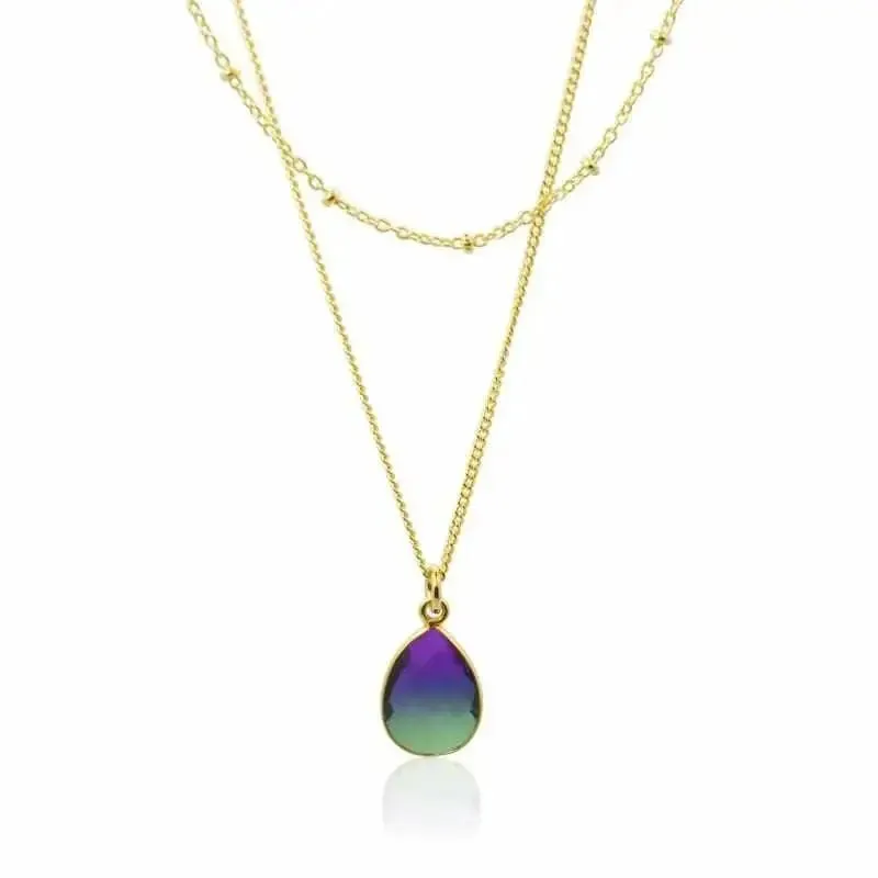 Peacock Inspired Jewelry - Aura Drop Gold Necklace