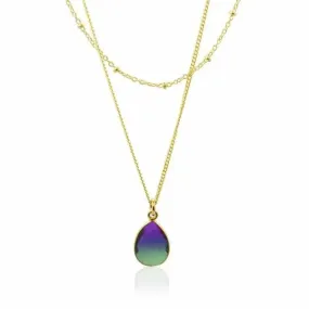 Peacock Inspired Jewelry - Aura Drop Gold Necklace