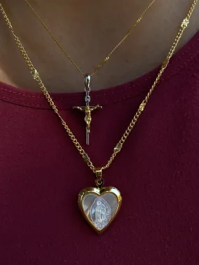 Pearlescent Virgencita Heart Locket Necklace