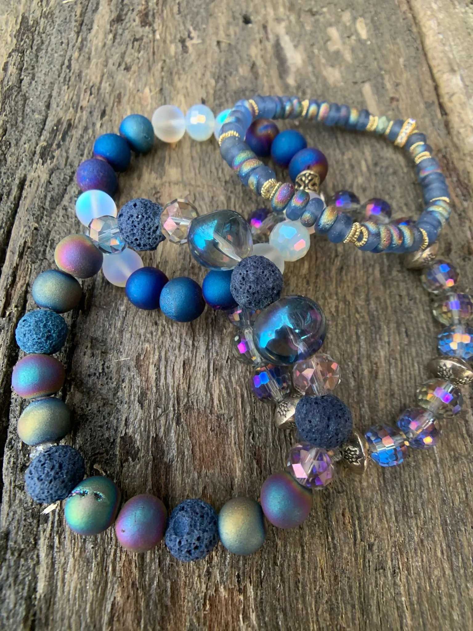 Petite Blue Glass Rondelle Beaded Bracelet
