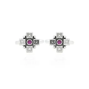 Pink Charming Stone Silver Toe Rings
