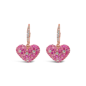Pink Sapphire & Diamond Heart Earrings