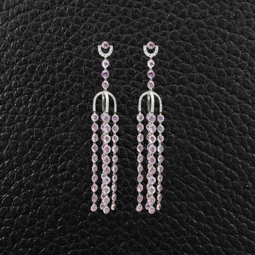 Pink Topaz & Diamond Dangle Earrings