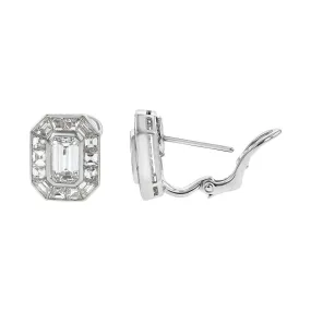 Platinum Emerald-cut Diamond and Halo Stud Earrings