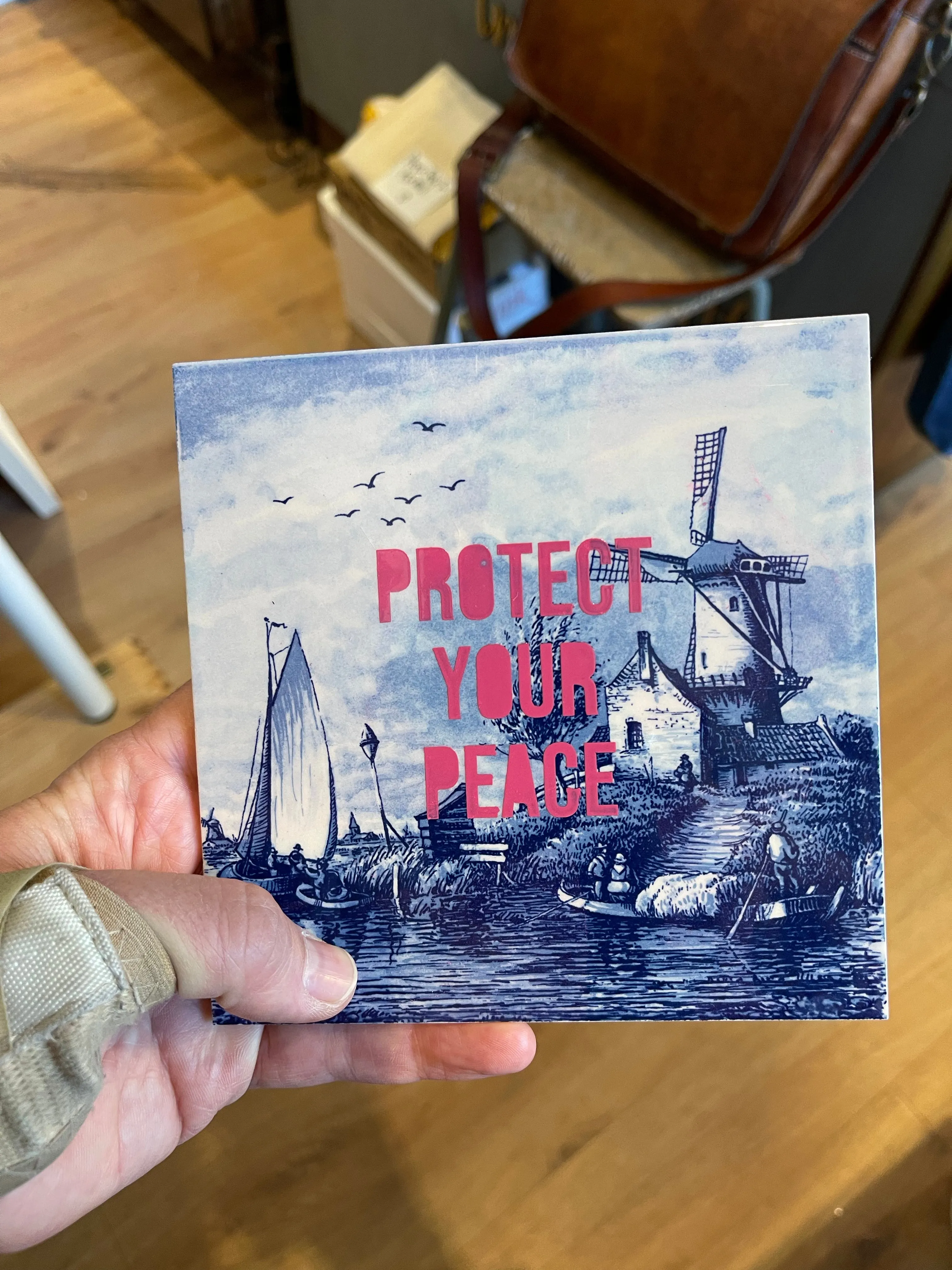 PROTECT YOUR PEACE - Delft, Hand Painted Tile