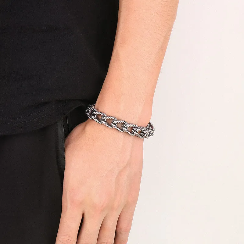 Punk Style Retro Titan Steel Men's Handcrafted Woven Bracelet - Trendy Cross-Border Jewelry