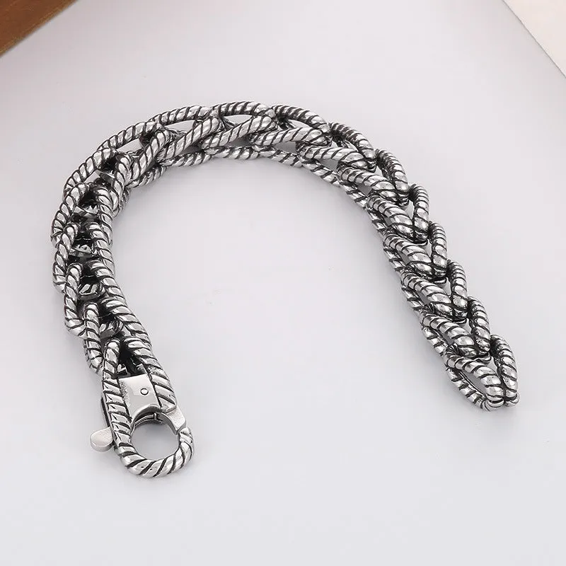 Punk Style Retro Titan Steel Men's Handcrafted Woven Bracelet - Trendy Cross-Border Jewelry