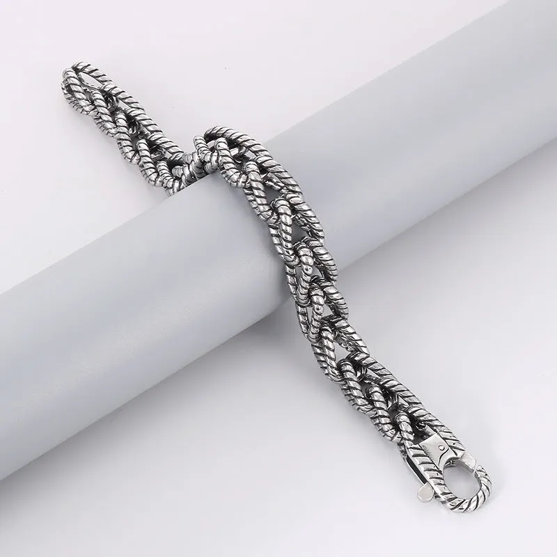 Punk Style Retro Titan Steel Men's Handcrafted Woven Bracelet - Trendy Cross-Border Jewelry