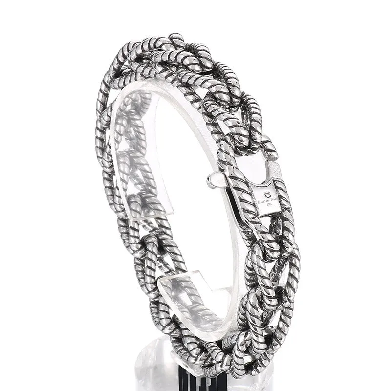 Punk Style Retro Titan Steel Men's Handcrafted Woven Bracelet - Trendy Cross-Border Jewelry