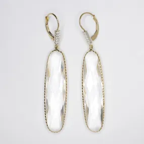 QUARTZ DIAMOND DANGLE EARRINGS 1.5 INCH LONG NATURAL 14k YELLOW GOLD DROP BIG