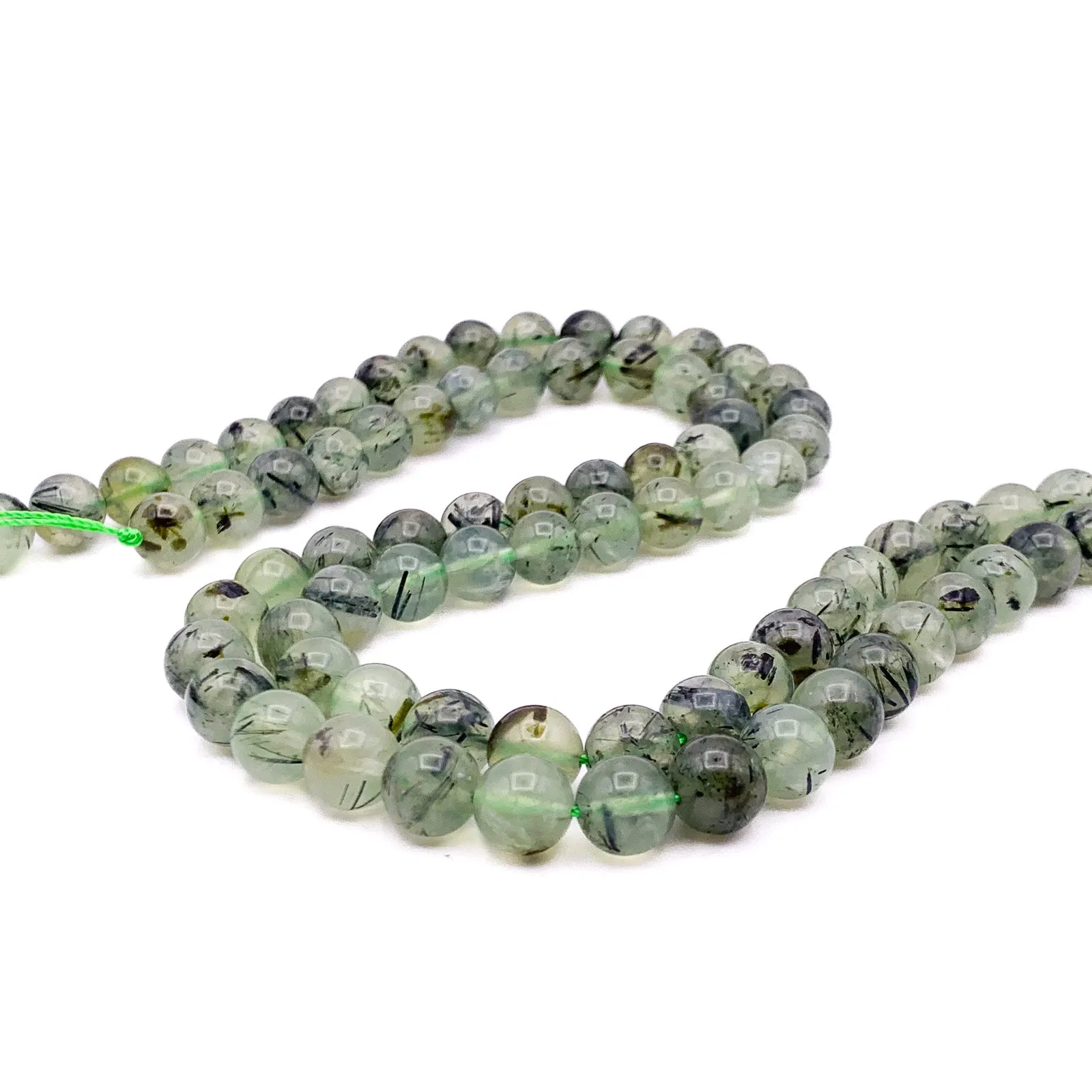 Quartz Rutilated Green 10mm Smooth Rounds Bead Strand