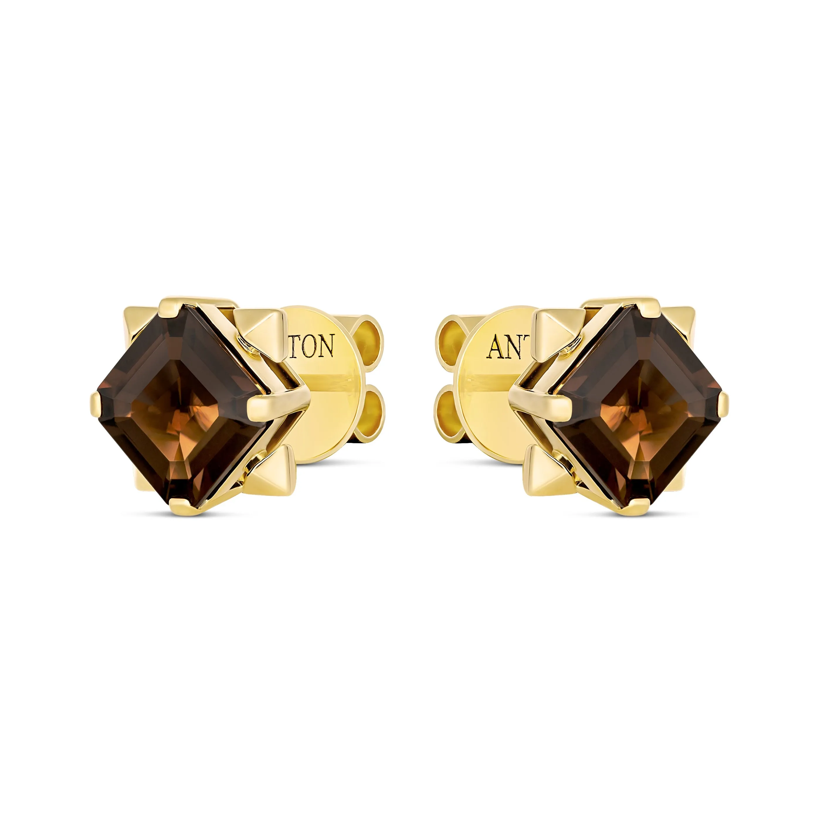 R.08® Vivant Smokey Quartz Coloured Gemstone Stud Earrings | 18K Yellow Gold