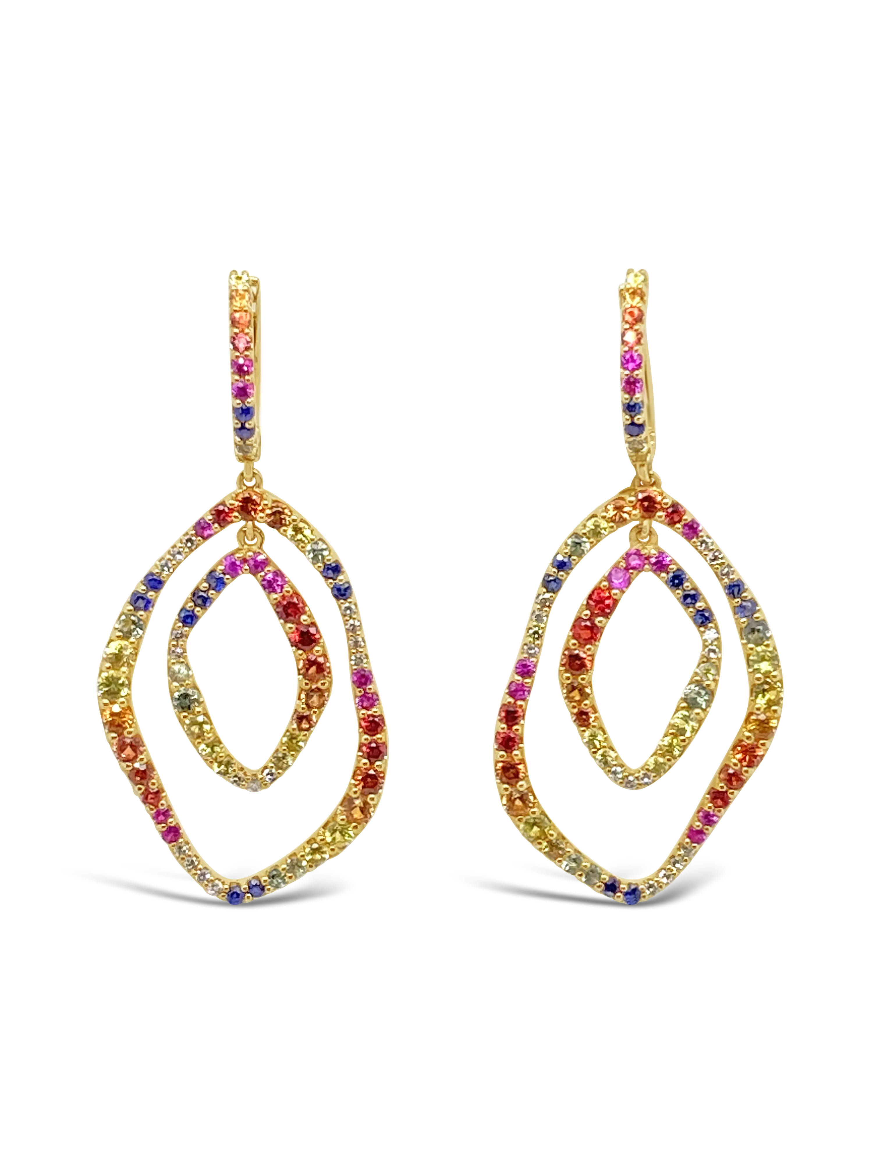 Rainbow Sapphire & Diamond Dangle Earrings