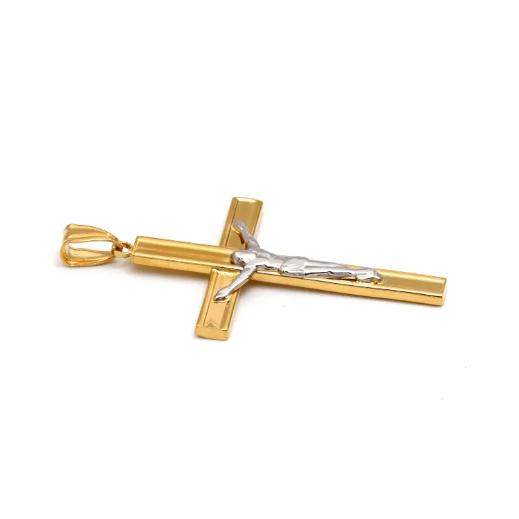 Real Gold 2 Color Jesus Flat Big Cross Pendant 1235 P 1922
