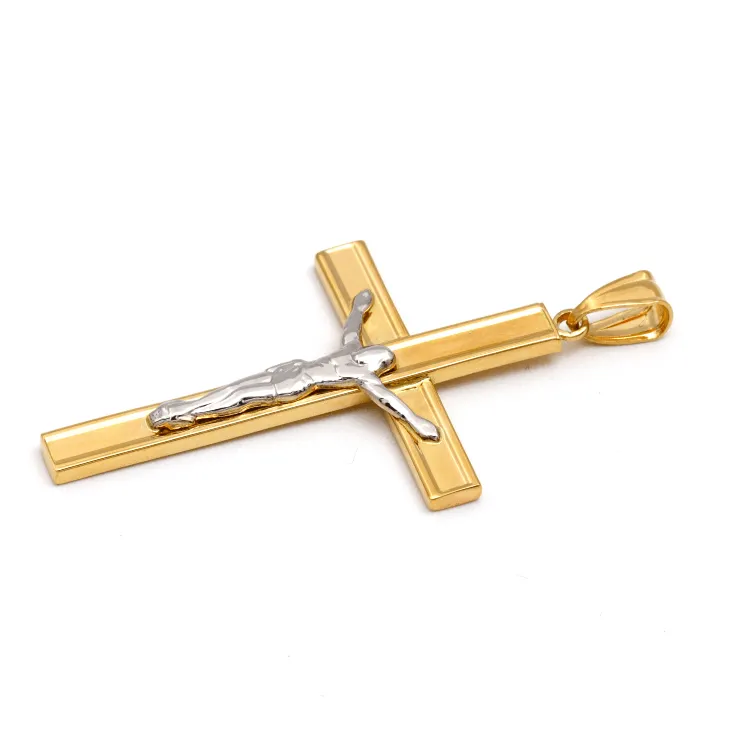 Real Gold 2 Color Jesus Flat Big Cross Pendant 1235 P 1922