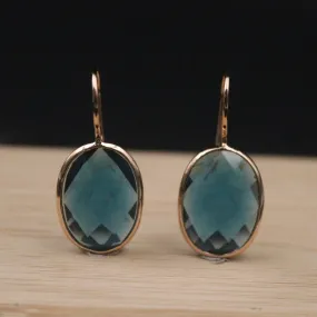 Real Silver 925 Earrings Dangle For Women Female Fine Blue Quartz 18K Gold Plated National Style Earrings Hook 32*14mm