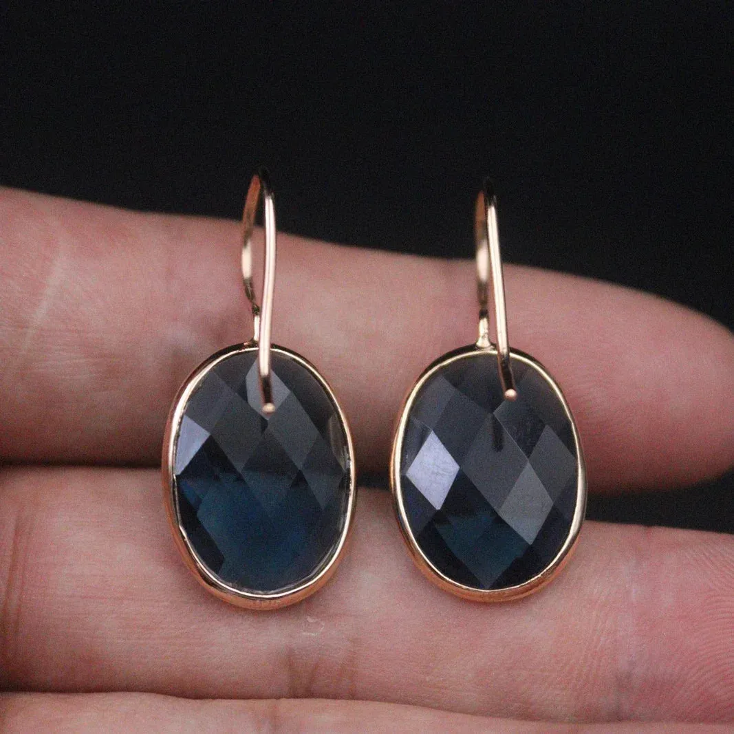 Real Silver 925 Earrings Dangle For Women Female Fine Blue Quartz 18K Gold Plated National Style Earrings Hook 32*14mm