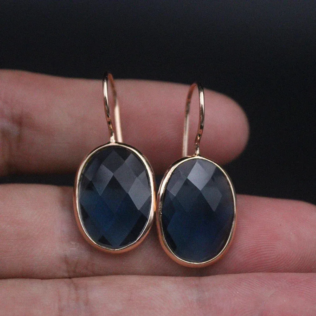 Real Silver 925 Earrings Dangle For Women Female Fine Blue Quartz 18K Gold Plated National Style Earrings Hook 32*14mm