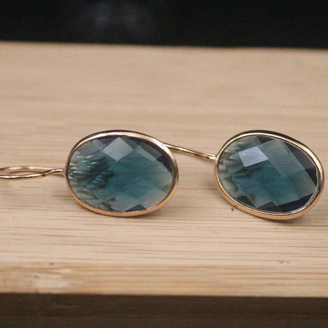 Real Silver 925 Earrings Dangle For Women Female Fine Blue Quartz 18K Gold Plated National Style Earrings Hook 32*14mm