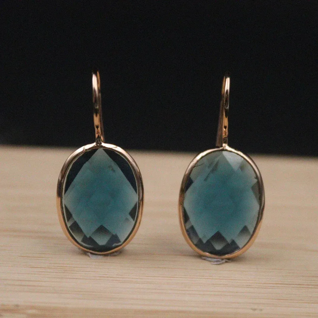 Real Silver 925 Earrings Dangle For Women Female Fine Blue Quartz 18K Gold Plated National Style Earrings Hook 32*14mm