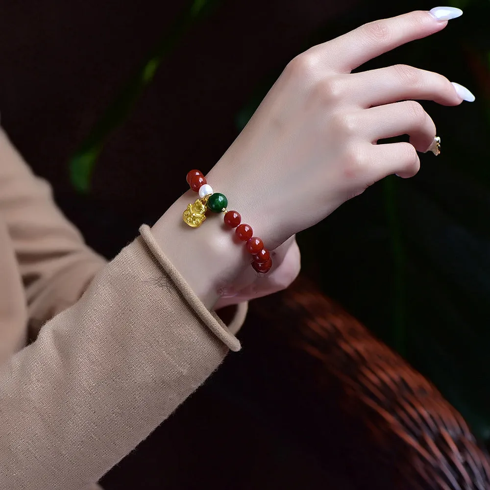 Red Agate Beaded Bracelet Vintage for Creativity