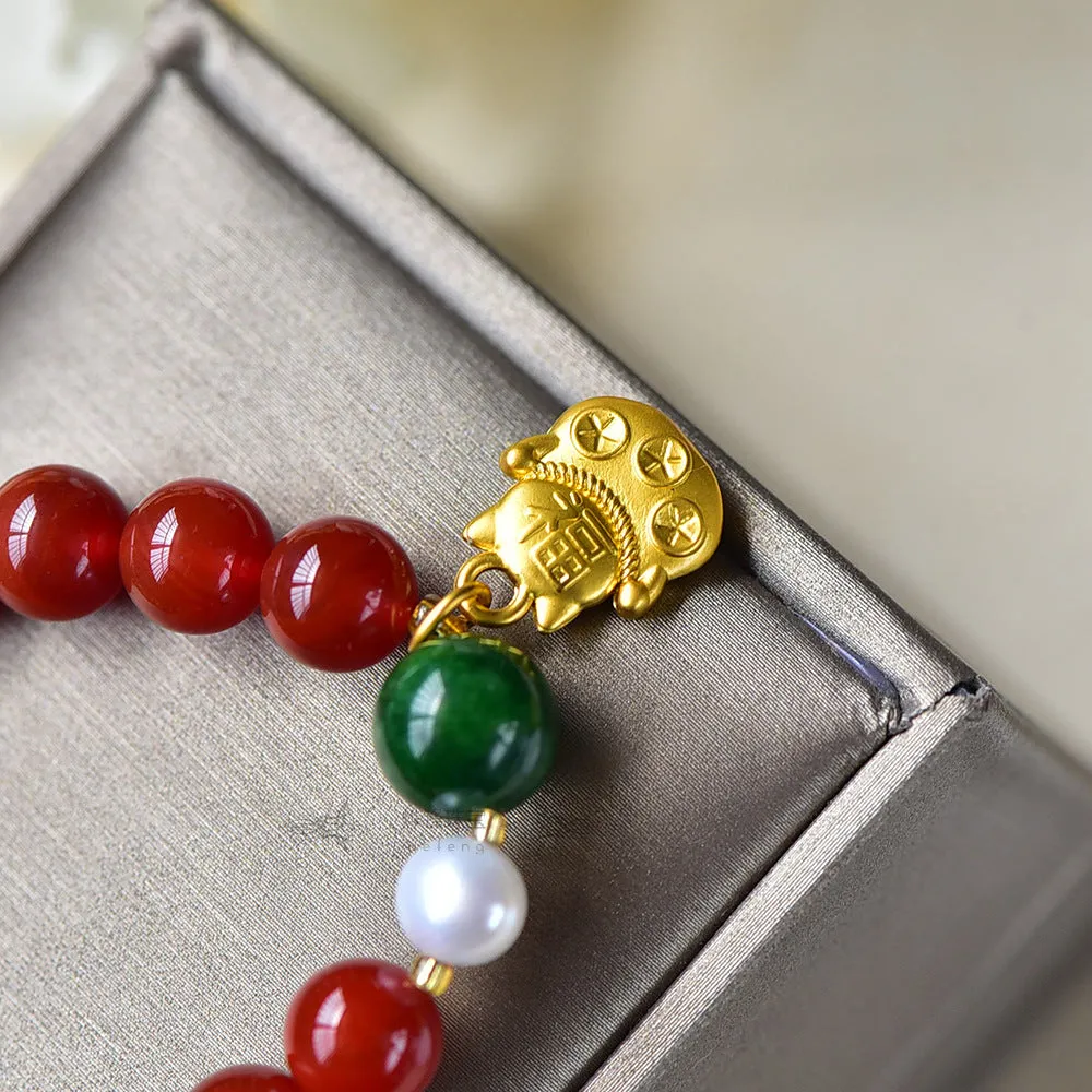 Red Agate Beaded Bracelet Vintage for Creativity
