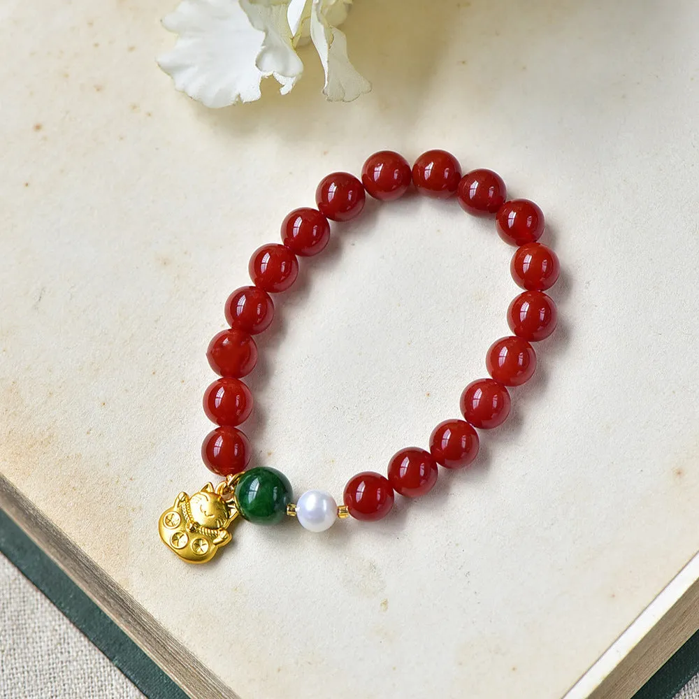 Red Agate Beaded Bracelet Vintage for Creativity