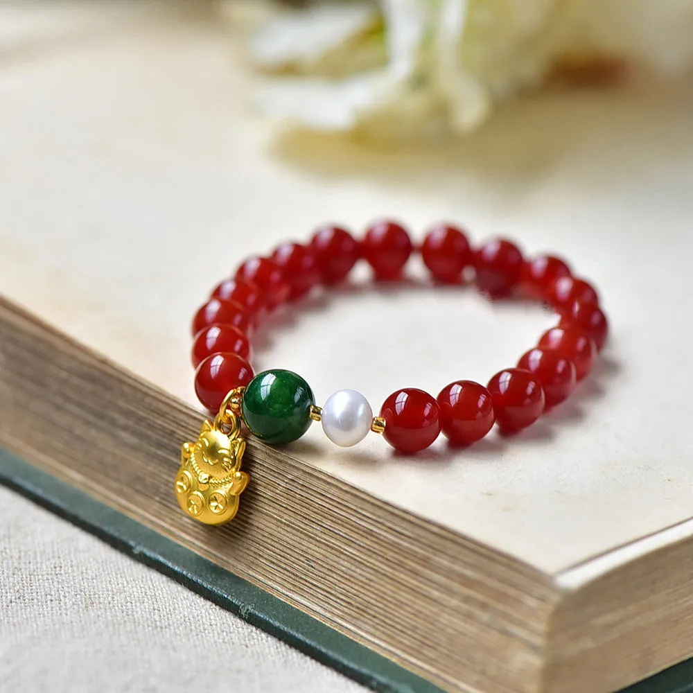 Red Agate Beaded Bracelet Vintage for Creativity
