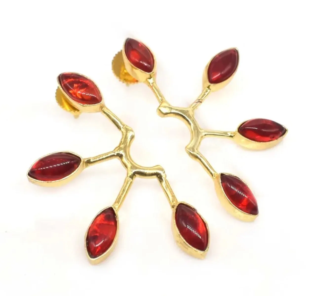 Red Garnet Quartz Marquis Sun Ray Statement Earrings 2”