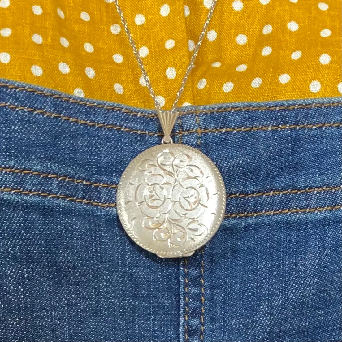 Restored antique silver locket with original chain - includes your own photo and message designed and fit by us