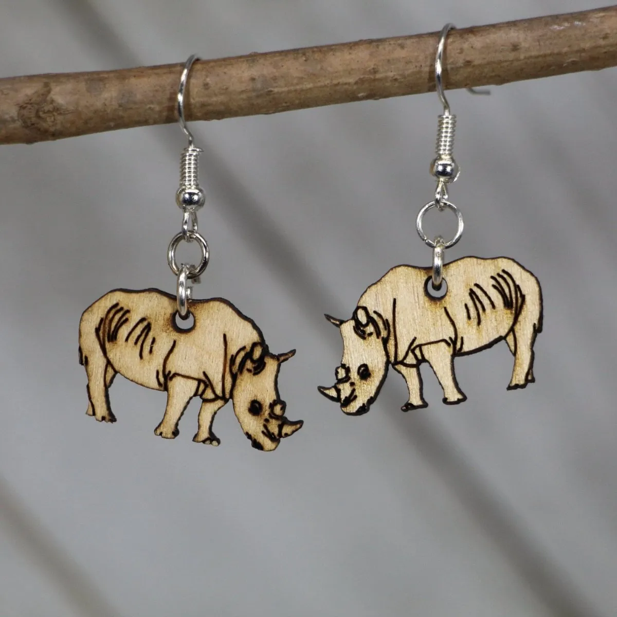 Rhino Wooden Dangle Earrings by Cate's Concepts, LLC