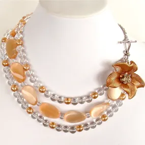 Romance: 16" Apricot Collar Necklace with Rock Crystal