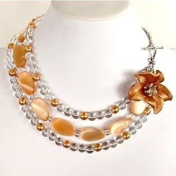 Romance: 16" Apricot Collar Necklace with Rock Crystal