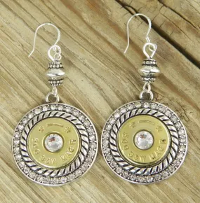 Rope & Crystal Bullet Earrings, SL 500 Mag Brass