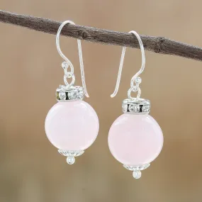 Rose Quartz and 925 Silver Dangle Earrings from Thailand - Perfect Orbs | NOVICA