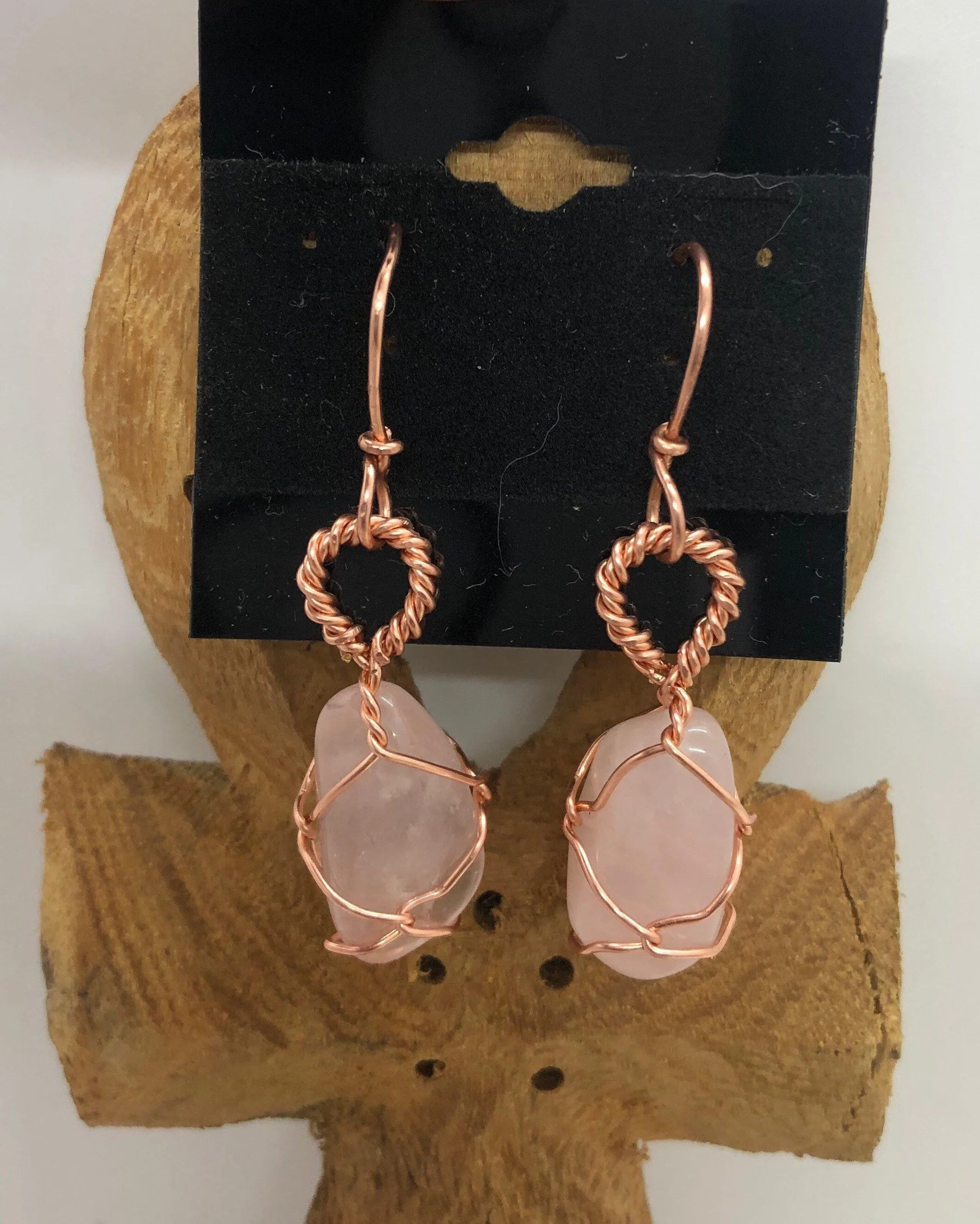 Rose Quartz Copper Wirewrapped Earrings