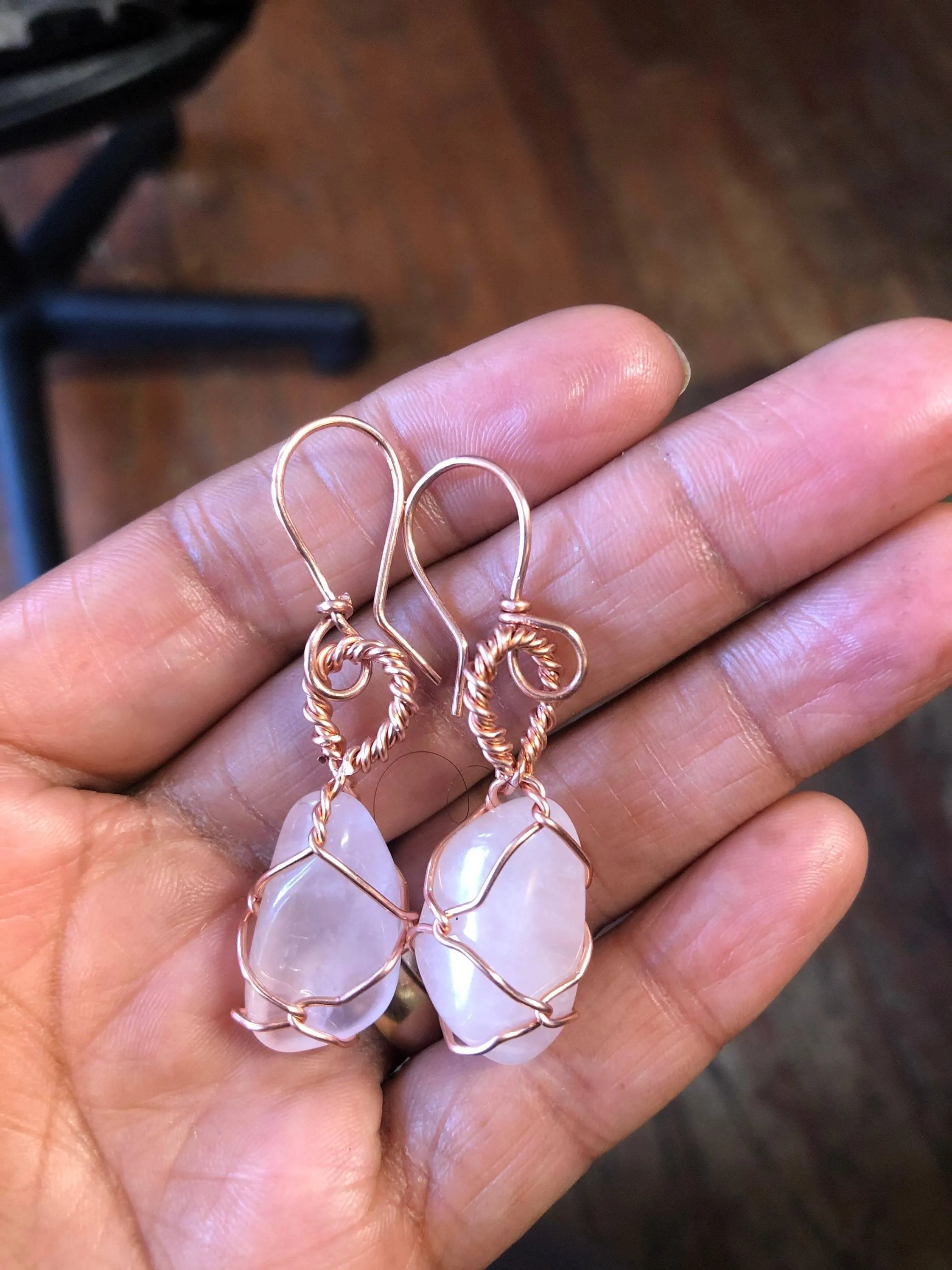 Rose Quartz Copper Wirewrapped Earrings