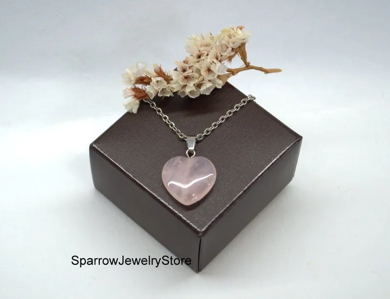 Rose quartz heart pendant necklace Pink delicate necklace Minimalist layering crystal jewelry Mother day gifts for her mom Valentines Heart