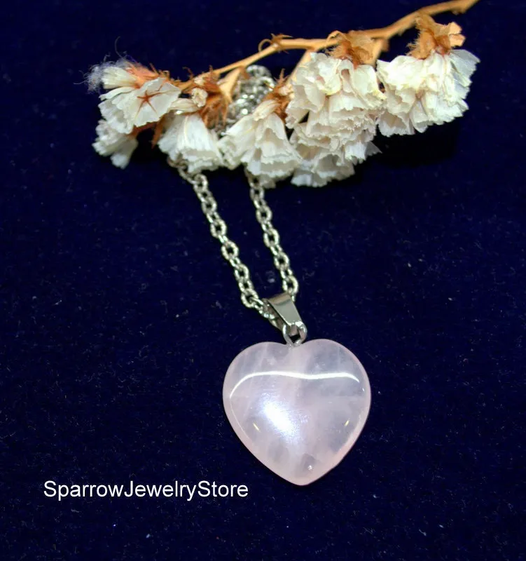 Rose quartz heart pendant necklace Pink delicate necklace Minimalist layering crystal jewelry Mother day gifts for her mom Valentines Heart