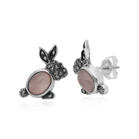 Rosenquarz Ohrringe, Sterlingsilber 1,58 Karat Rosenquarz & 0,27 KT Markasit Hase Ohrringe