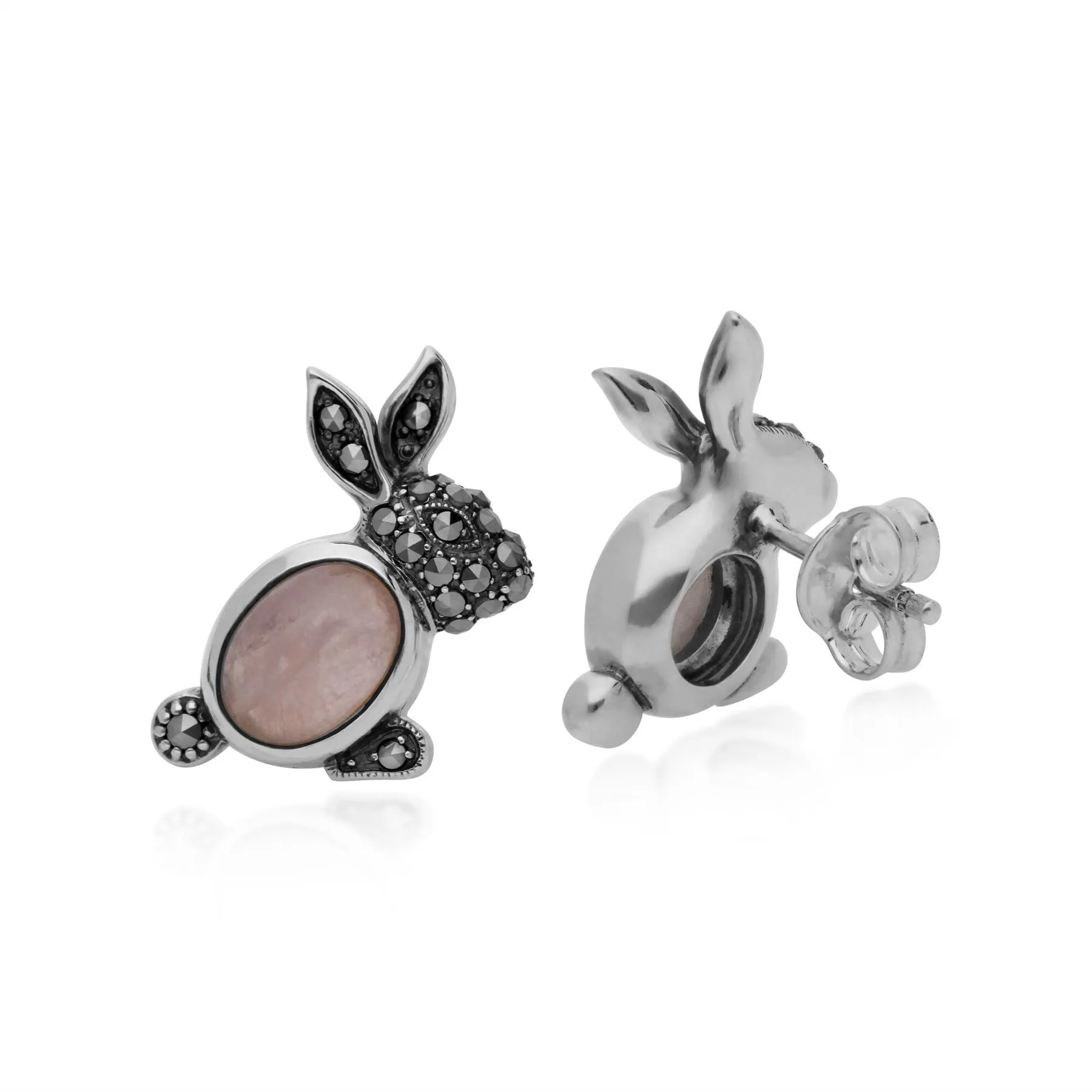 Rosenquarz Ohrringe, Sterlingsilber 1,58 Karat Rosenquarz & 0,27 KT Markasit Hase Ohrringe