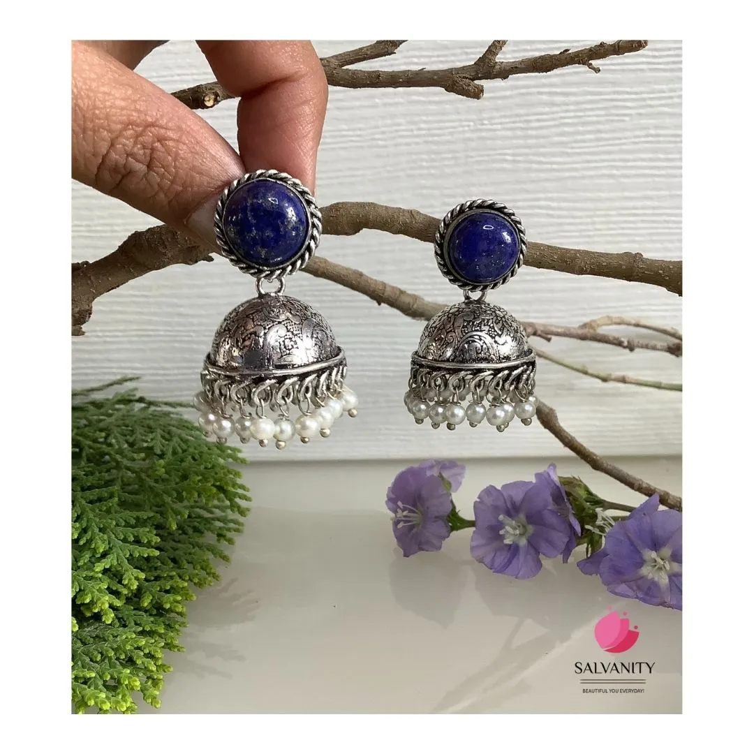 Salvanity German Silver Everyday Elegance Round Stone Jhumki