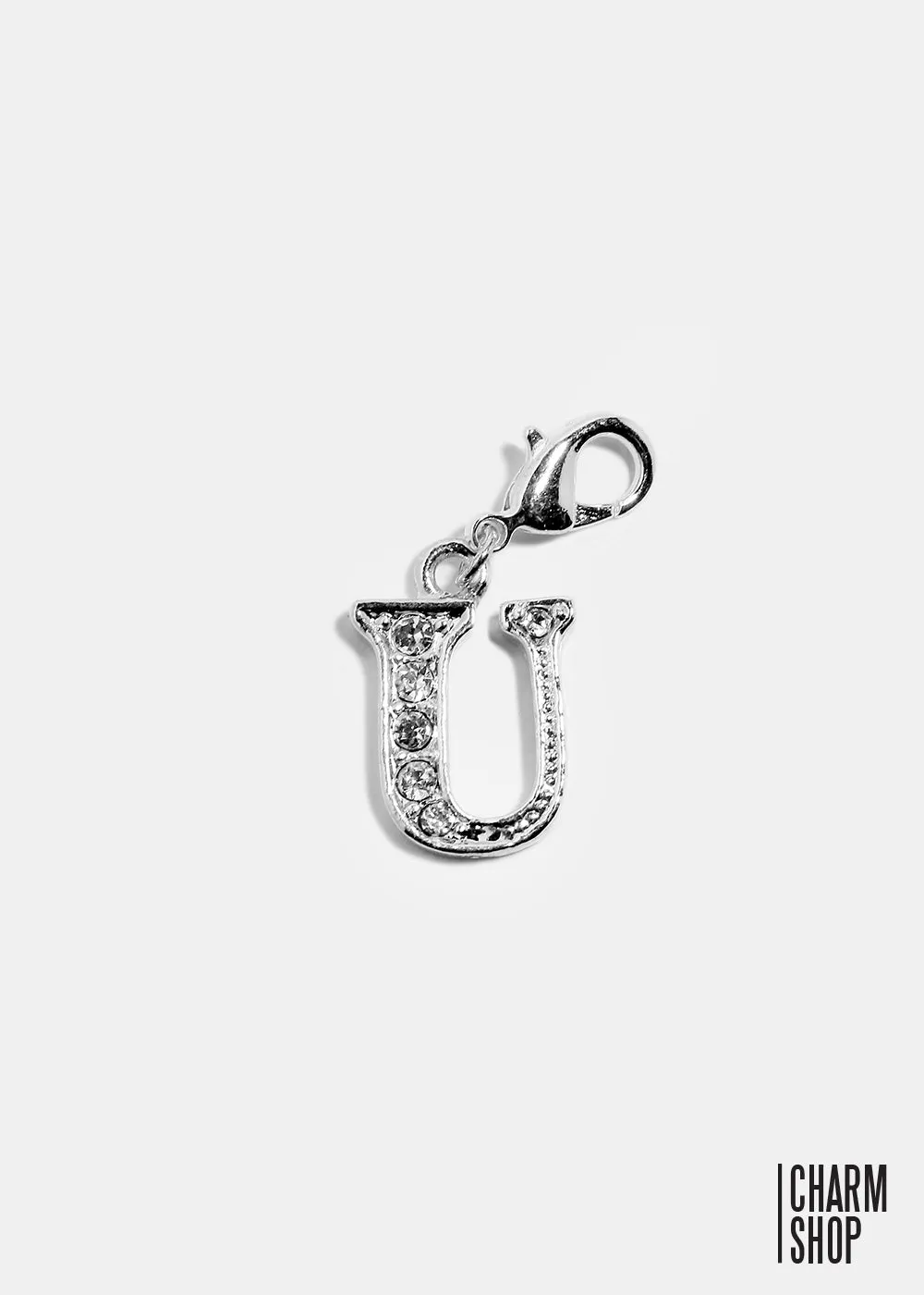 Silver Clear Initial U Dangle Charm