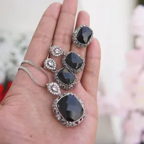 Silver Deep Gemstone Locket Set With Ring